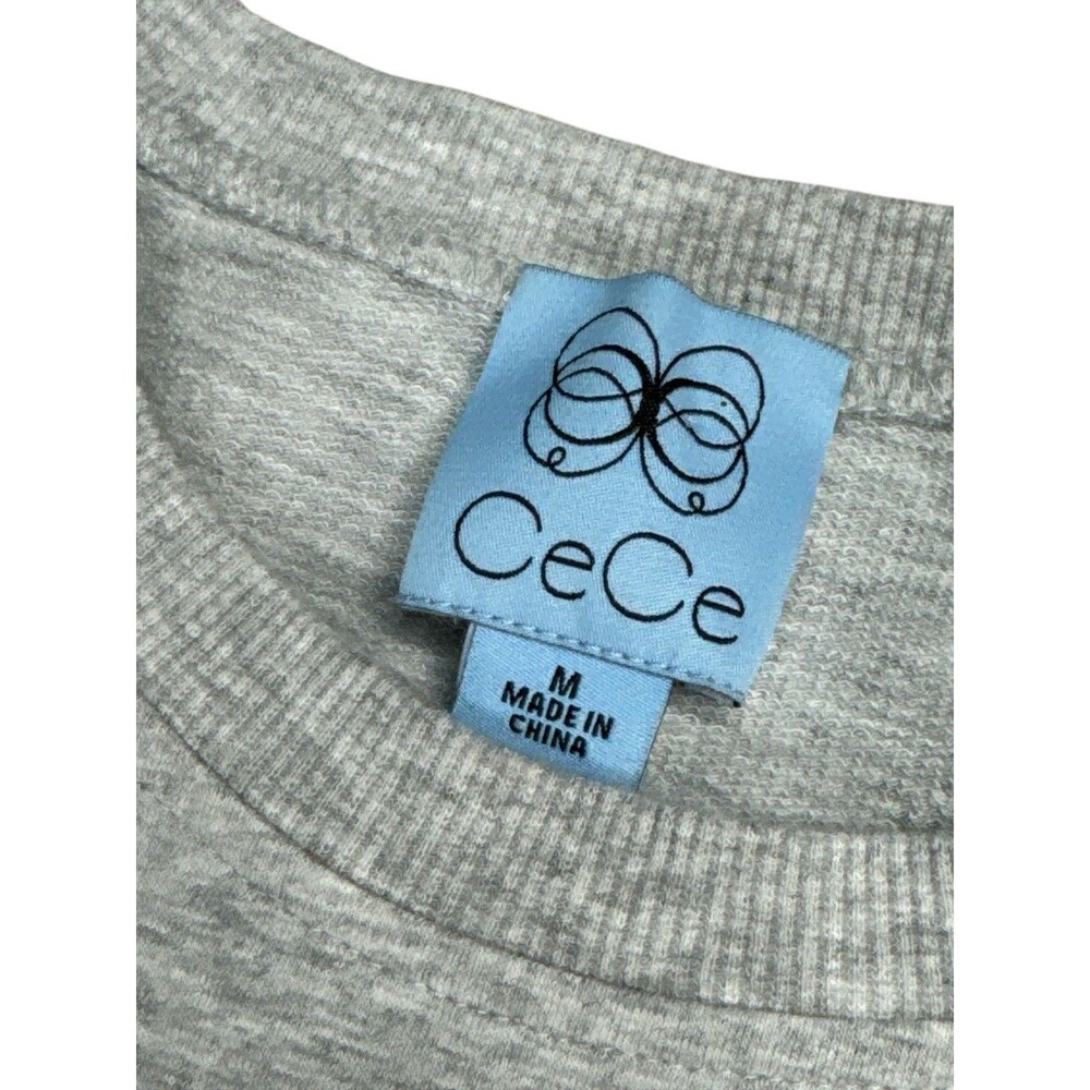 Cece Gray Floral Appliqué T-shirt Dress With Ruffle Medium Crewneck Short Sleeve - Picture 4 of 9
